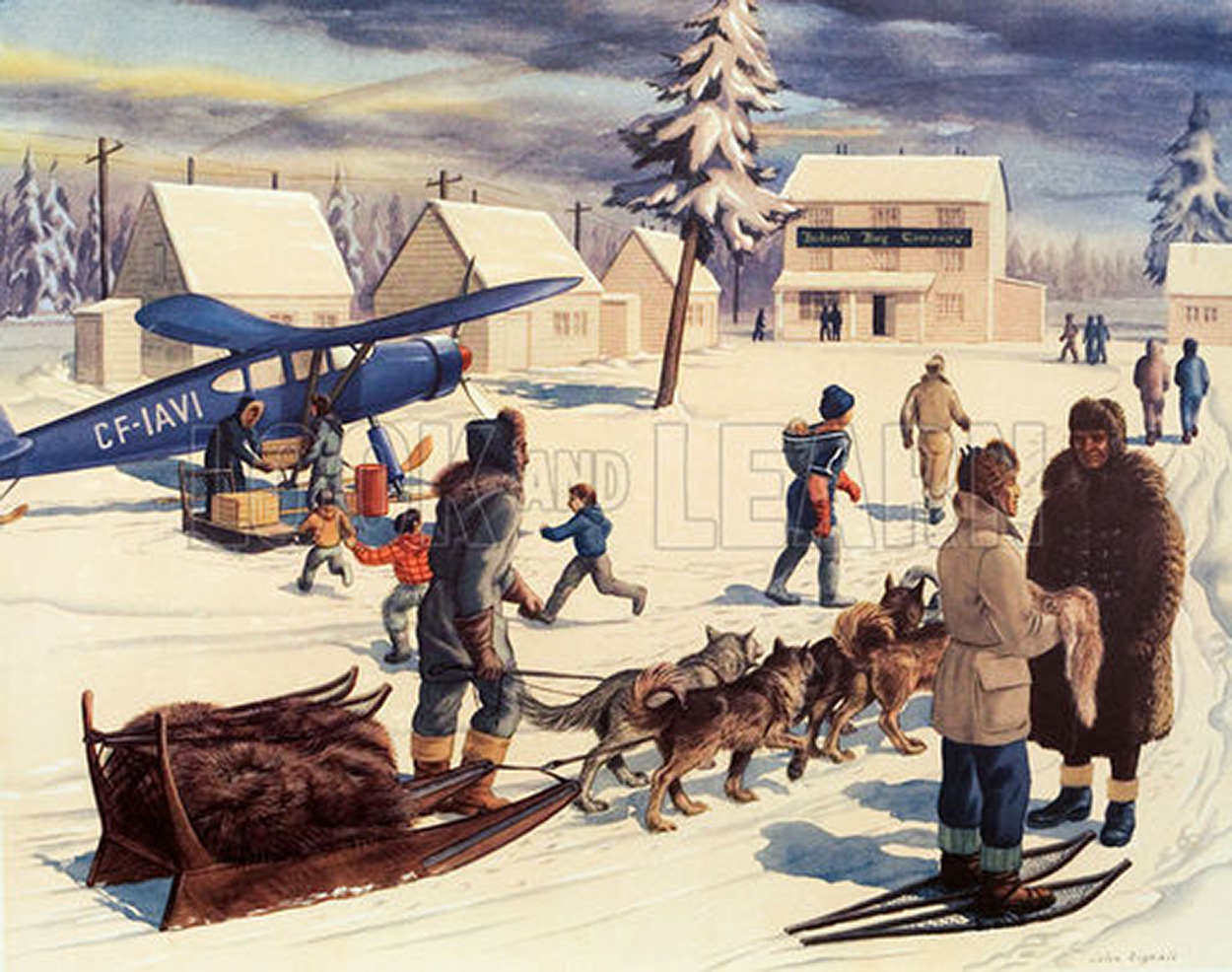 A Fur Trading Settlement on Hudson Bay (Original Macmillan Poster) (Print) art by John Rignall at The Illustration Art Gallery