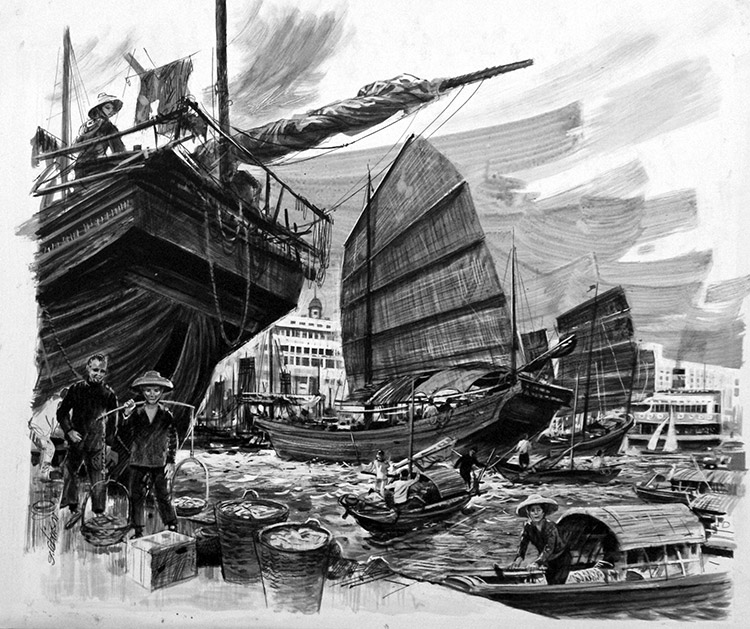 Singapore Harbour (Original) by G Robinson at The Illustration Art Gallery