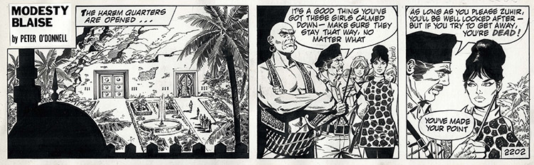 Modesty Blaise daily strip 2202 - The Harem (Original) (Signed) by Modesty Blaise (Romero) Art at The Illustration Art Gallery