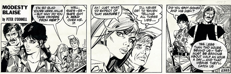 Modesty Blaise strip 2353 - The Green Eyed Monster: I'll Never Get to Heaven (Original) (Signed) by Modesty Blaise (Romero) Art at The Illustration Art Gallery