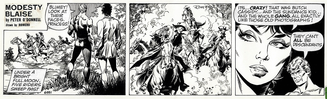 Modesty Blaise daily strip #6551 Butch Cassidy and the Sundance Kid (Original) (Signed) art by Modesty Blaise (Romero) Art at The Illustration Art Gallery