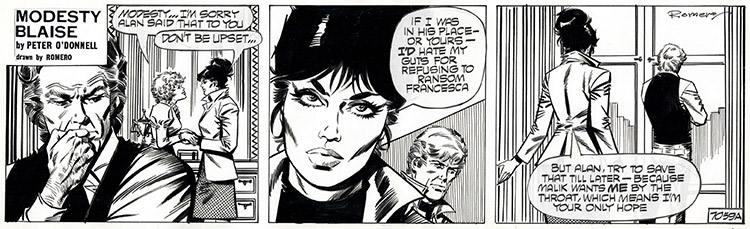 Modesty Blaise daily strip 7059a - Hate My Guts (Original) (Signed) by Modesty Blaise (Romero) Art at The Illustration Art Gallery