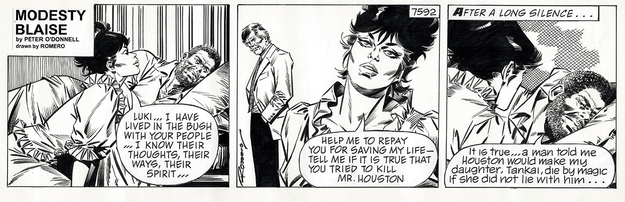Modesty Blaise daily strip 7592 - Die by Magic (Original) (Signed) art by Modesty Blaise (Romero) Art at The Illustration Art Gallery