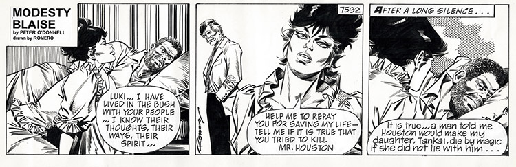 Modesty Blaise daily strip 7592 - Die by Magic (Original) (Signed) by Modesty Blaise (Romero) Art at The Illustration Art Gallery