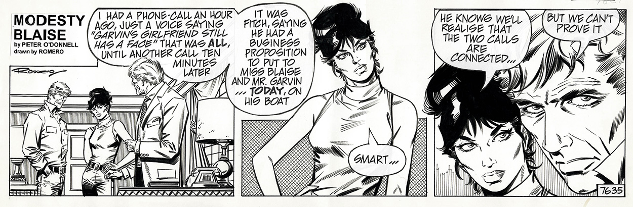 Modesty Blaise daily strip 7635 - Fitch's Threats (Original) (Signed) art by Modesty Blaise (Romero) Art at The Illustration Art Gallery