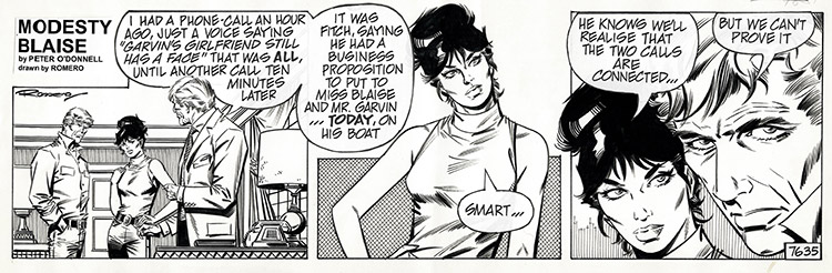 Modesty Blaise daily strip 7635 - Fitch's Threats (Original) (Signed) by Modesty Blaise (Romero) Art at The Illustration Art Gallery