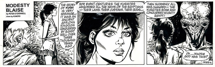 Modesty Blaise daily strip #9330 - Modesty and her Mentor Lob (Original) by Modesty Blaise (Romero) Art at The Illustration Art Gallery