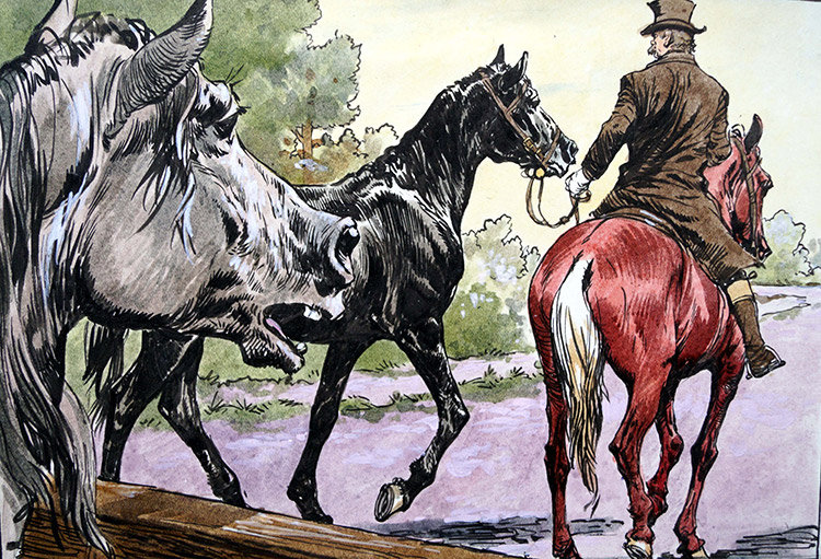Black Beauty - Pulling Horses (Original) by Black Beauty (Carlos Roume) Art at The Illustration Art Gallery