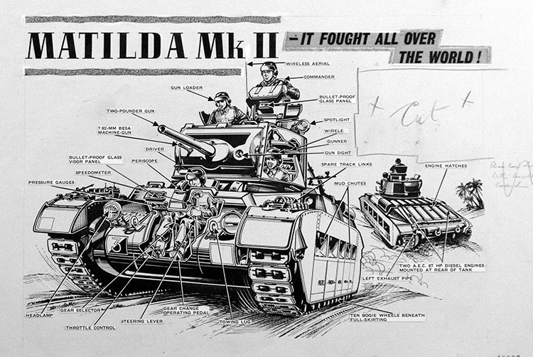 Matilda Mk II Tank (Original) by Peter Sarson Art at The Illustration Art Gallery