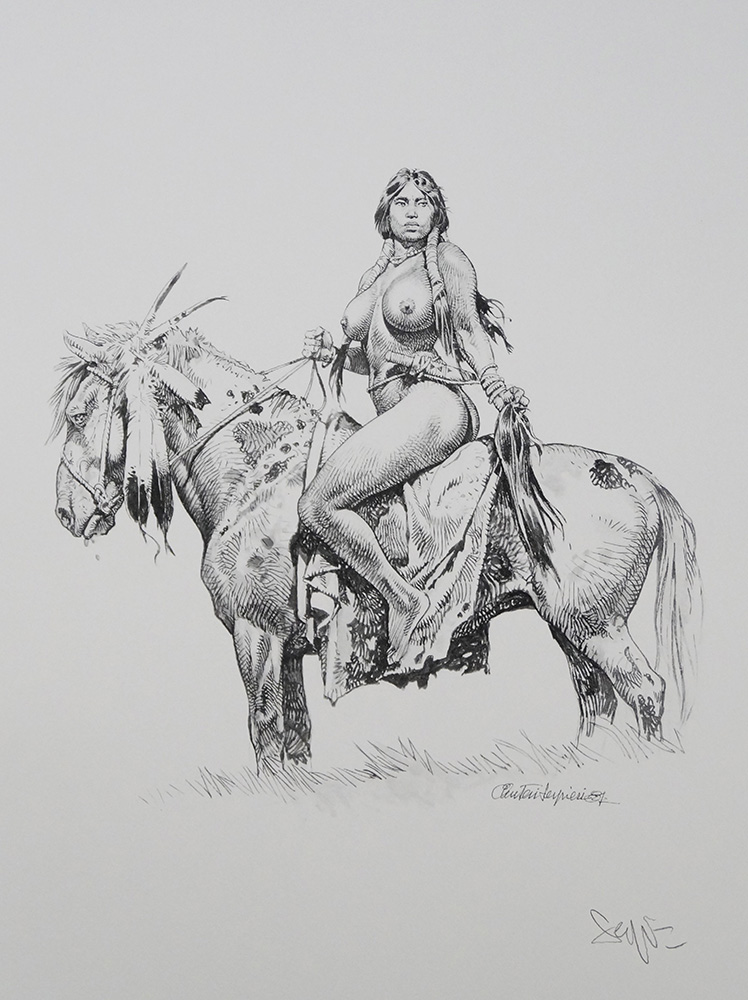 Indian Warrior on Horseback (Limited Edition Print) (Signed) art by Paolo Serpieri Art at The Illustration Art Gallery