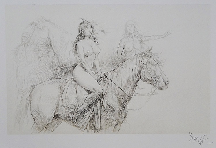 Indian on Horseback: Profile (Limited Edition Print) (Signed) by Paolo Serpieri at The Illustration Art Gallery