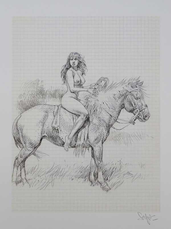 Nude on Horseback Sketchbook page (Limited Edition Print) (Signed) by Paolo Serpieri at The Illustration Art Gallery
