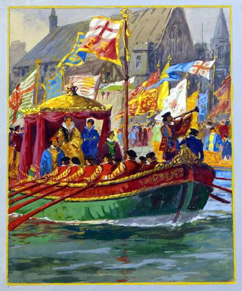 Scene from the Coronation of Elizabeth I - Royal Barge (Original) by Ellis Silas at The Illustration Art Gallery