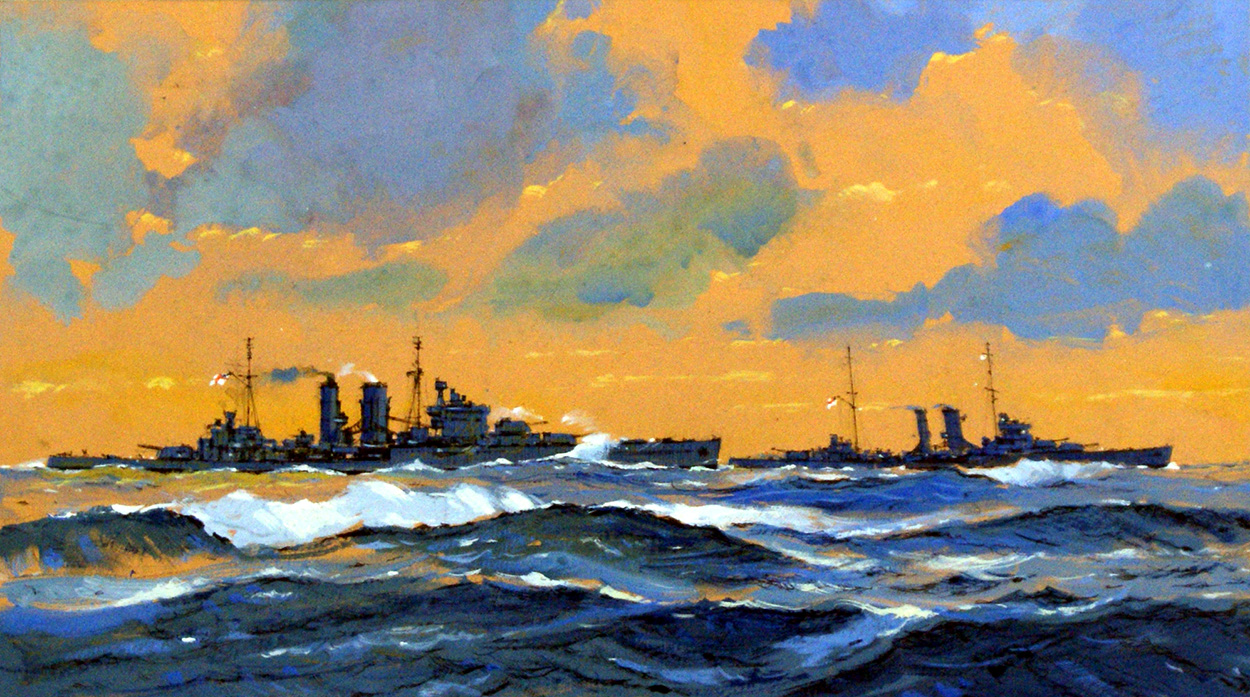 HMS Exeter and HMS York (Original) art by John S Smith Art at The Illustration Art Gallery