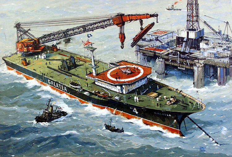 The Galatea with Heavy Lifting Crane (Original) (Signed) by John S Smith Art at The Illustration Art Gallery