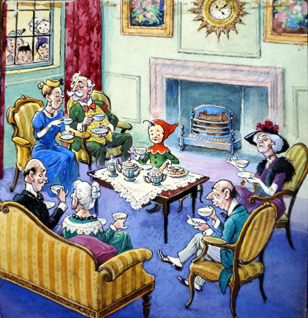 Norman Gnome: Tea Party (Original) by Geoff Squire at The Illustration Art Gallery