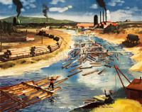 Logs nearing a pulp mill, USA (Original Macmillan Poster) (Print)