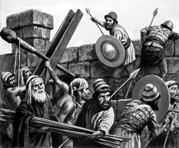 Nehemiah Defending the Walls of Jerusalem (Original) by The Bible (Uptton) at The Illustration Art Gallery