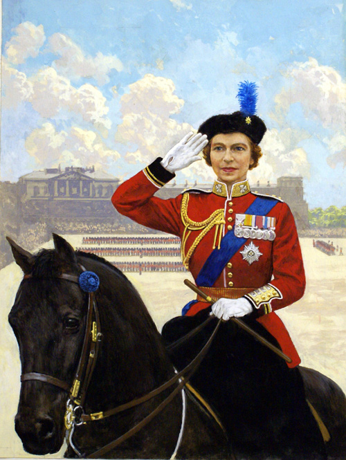 Queen Elizabeth II (Original) by Clive Uptton Art at The Illustration Art Gallery