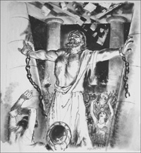 Samson In The Temple art by Clive Uptton
