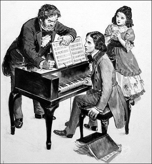 Robert Schumann's Piano Lessons (Original) by Clive Uptton Art at The Illustration Art Gallery
