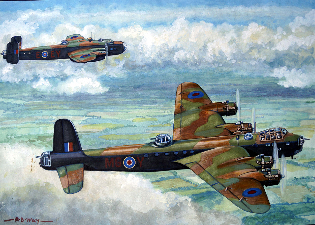 Aeroplanes - Halifax and Sterling Heavy Bombers (Original) (Signed) art by Robert Barnard Way Art at The Illustration Art Gallery
