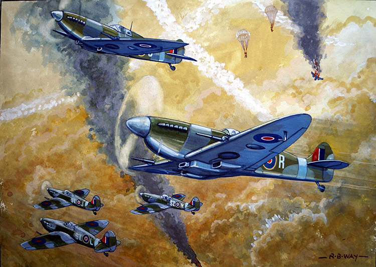 Aeroplanes - Spitfires (Original) (Signed) by Robert Barnard Way Art at The Illustration Art Gallery