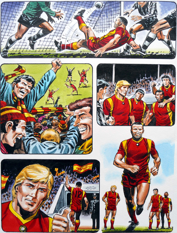 Roy Of The Rovers - Roy Backs Terry Spring To Score (Original) by Michael White Art at The Illustration Art Gallery