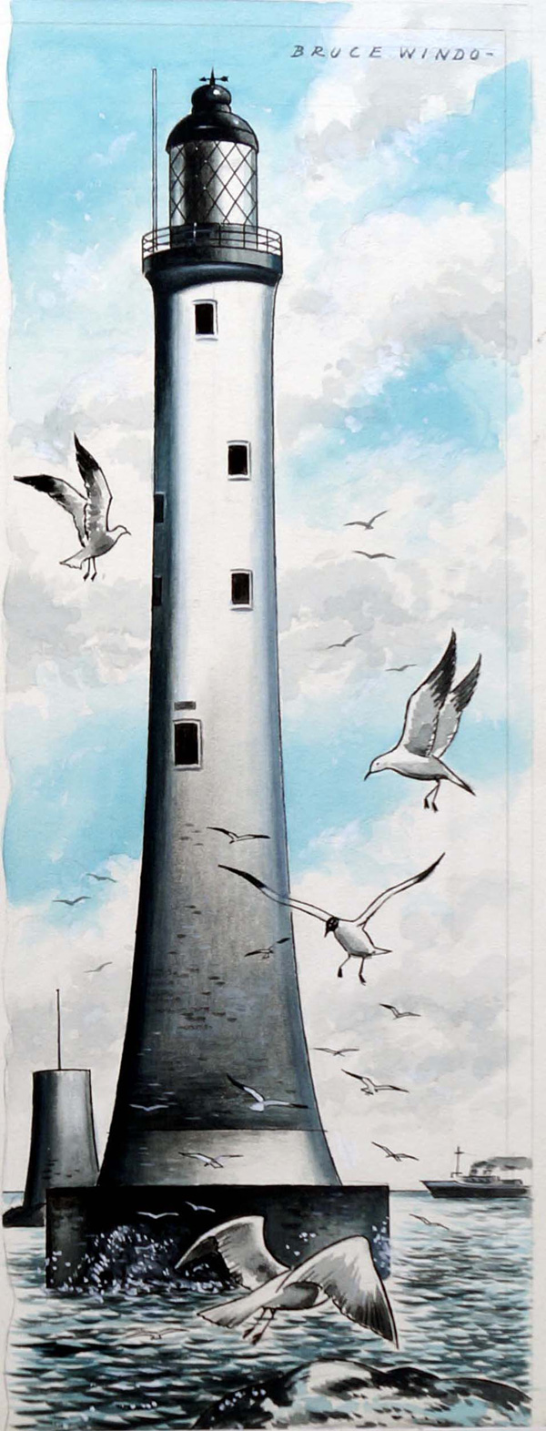The Fourth Eddystone Lighthouse (Original) (Signed) by Bruce Windo Art at The Illustration Art Gallery