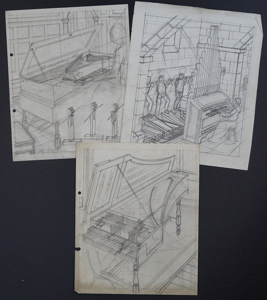 Castle Defences (set 2) - 3 cut-away sketches (Originals) art by Leslie Ashwell Wood Art at The Illustration Art Gallery