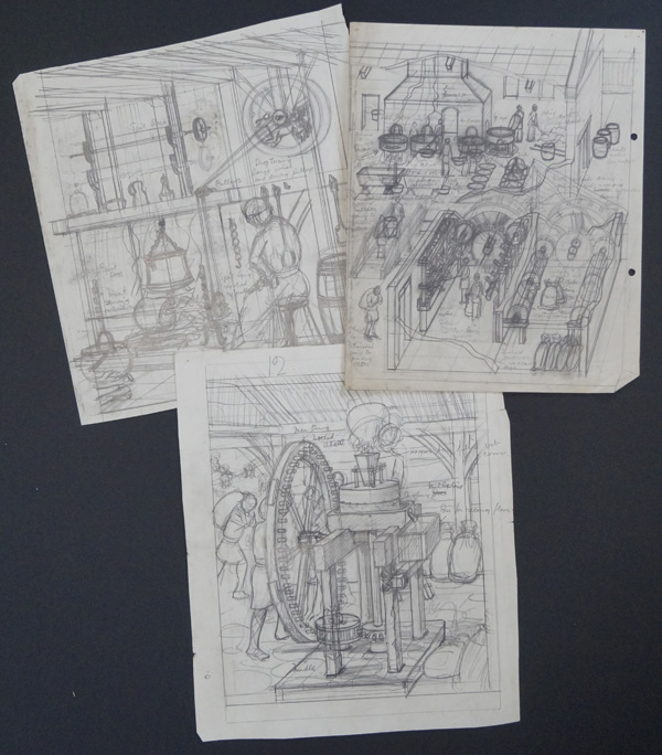 Cogs and Wheels - 3 cut-away sketches (Originals) by Leslie Ashwell Wood Art at The Illustration Art Gallery