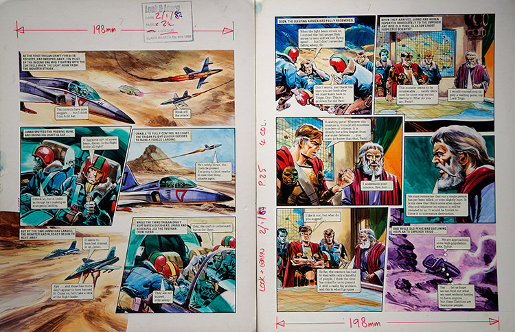 The Fearsom Elektons (TWO pages) (Originals) (Signed) by The Trigan Empire (Gerry Wood) at The Illustration Art Gallery