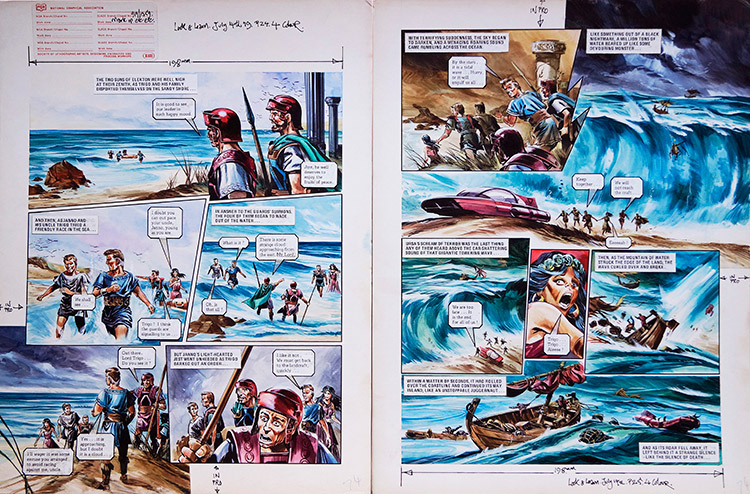 The Tidal Wave from 'The Hericon/Nivatian Conflict' (TWO pages) (Originals) by The Trigan Empire (Gerry Wood) at The Illustration Art Gallery