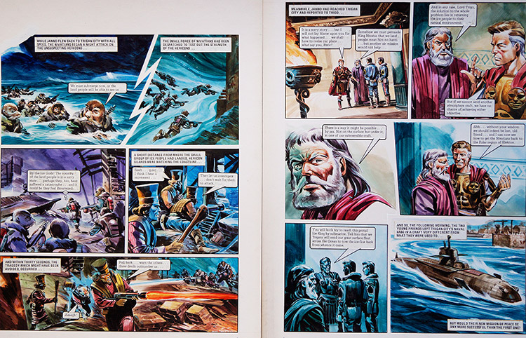 Night Attack from 'The Hericon/Nivatian Conflict' (TWO pages) (Originals) by The Trigan Empire (Gerry Wood) at The Illustration Art Gallery