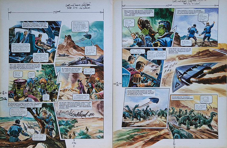 Monster Stampede from 'Civil War in Daveli' (TWO pages) (Originals) by The Trigan Empire (Gerry Wood) at The Illustration Art Gallery