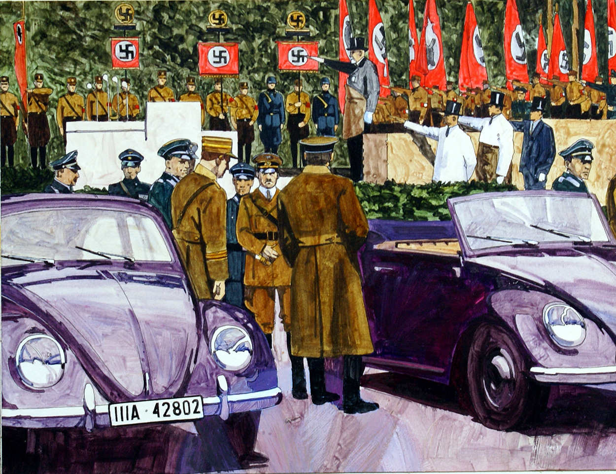 Hitler inspecting the VW Beetle (Original) art by Gerry Wood Art at The Illustration Art Gallery