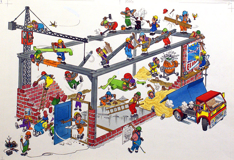 Busy People (two pages) (Originals) by Peter Woolcock at The Illustration Art Gallery