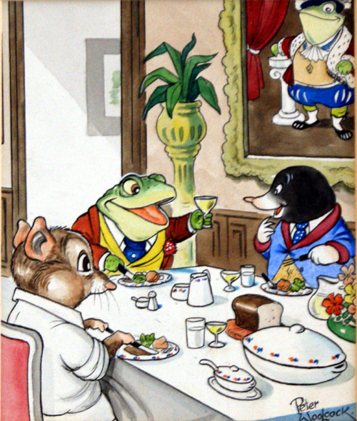 Dinner at Toad Hall (Original) (Signed) by Wind in the Willows (Woolcock) at The Illustration Art Gallery