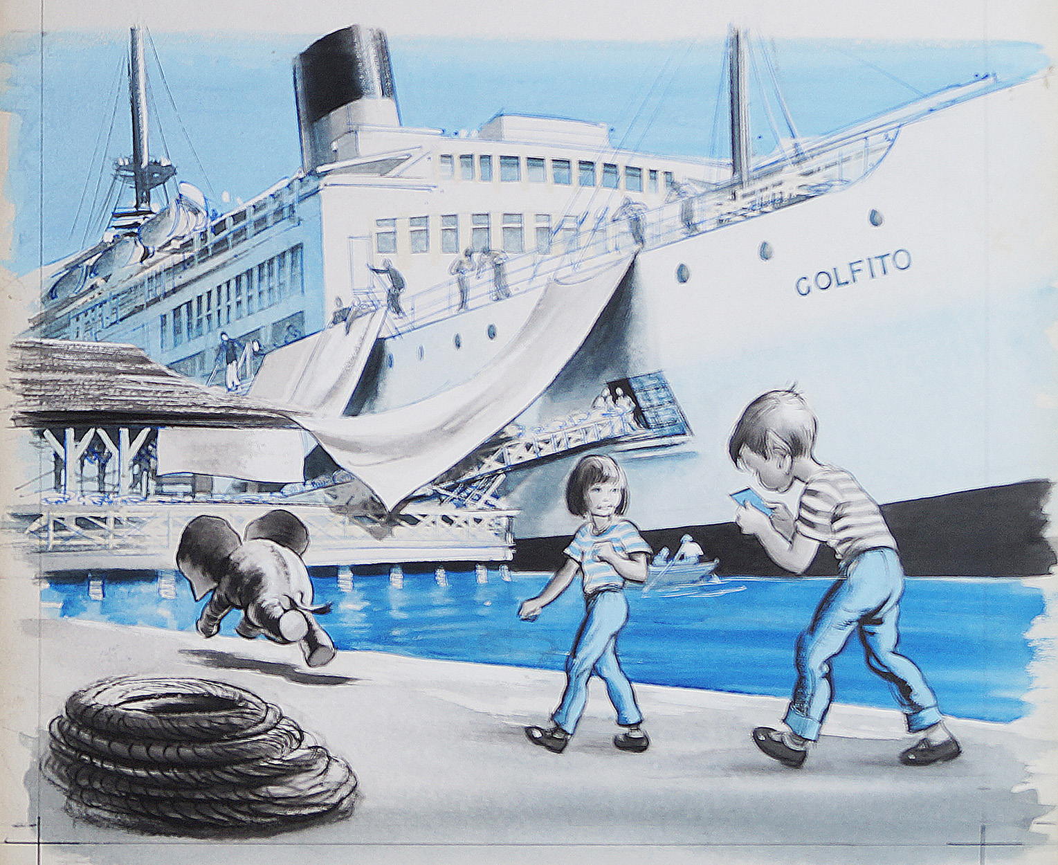 TSS Golfito-The Banana Boat (Original) art by Wee Willie Winkie (Worsley) at The Illustration Art Gallery