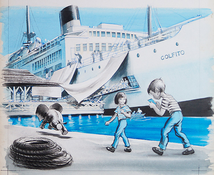 TSS Golfito-The Banana Boat (Original) by Wee Willie Winkie (Worsley) at The Illustration Art Gallery