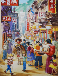 Chinese street scene art by John Worsley