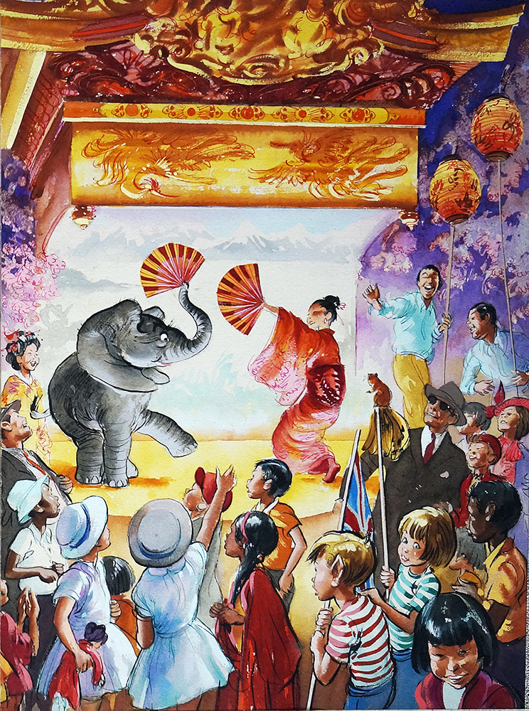 Kabuki and the Elephant (Original) art by Wee Willie Winkie (Worsley) at The Illustration Art Gallery