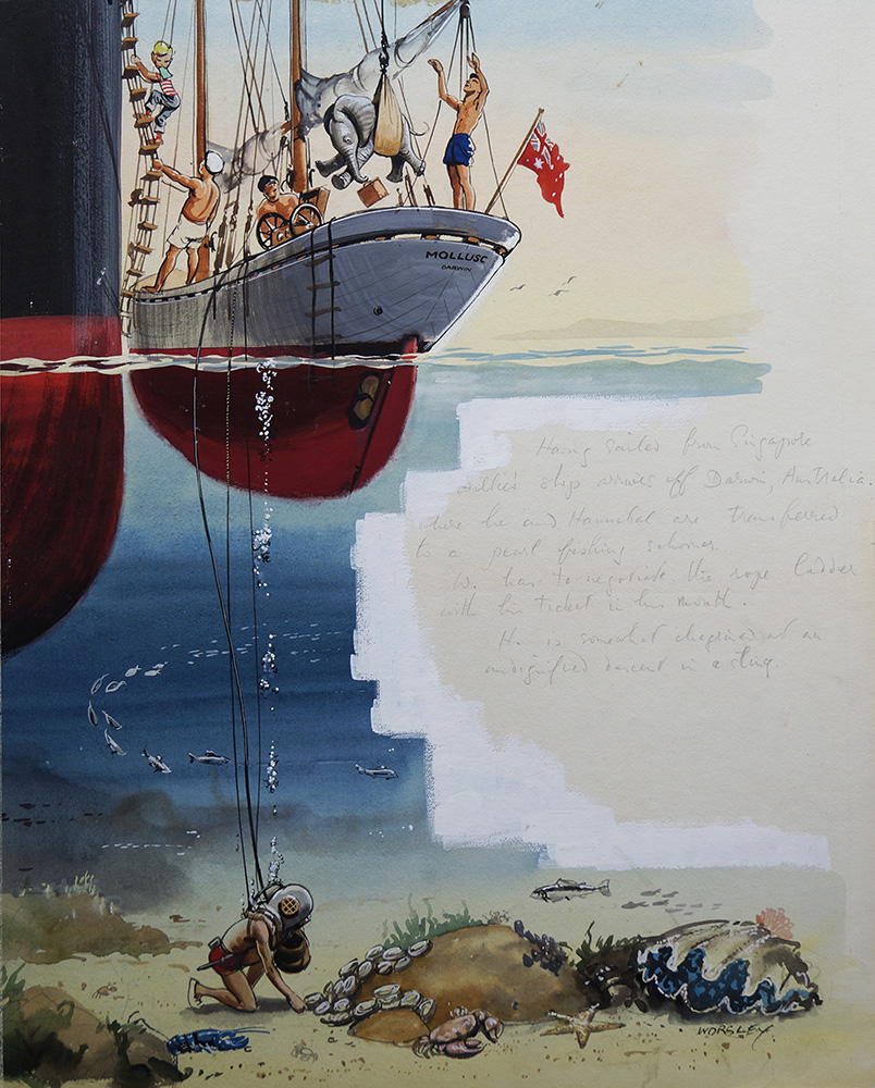 Pearl Diving with The Blue Lobster (Original) (Signed) art by John Worsley Art at The Illustration Art Gallery