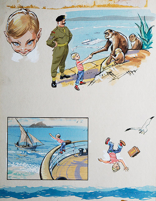 Wee Willie Winkie and The Gibraltar Apes (Original) by Wee Willie Winkie (Worsley) at The Illustration Art Gallery